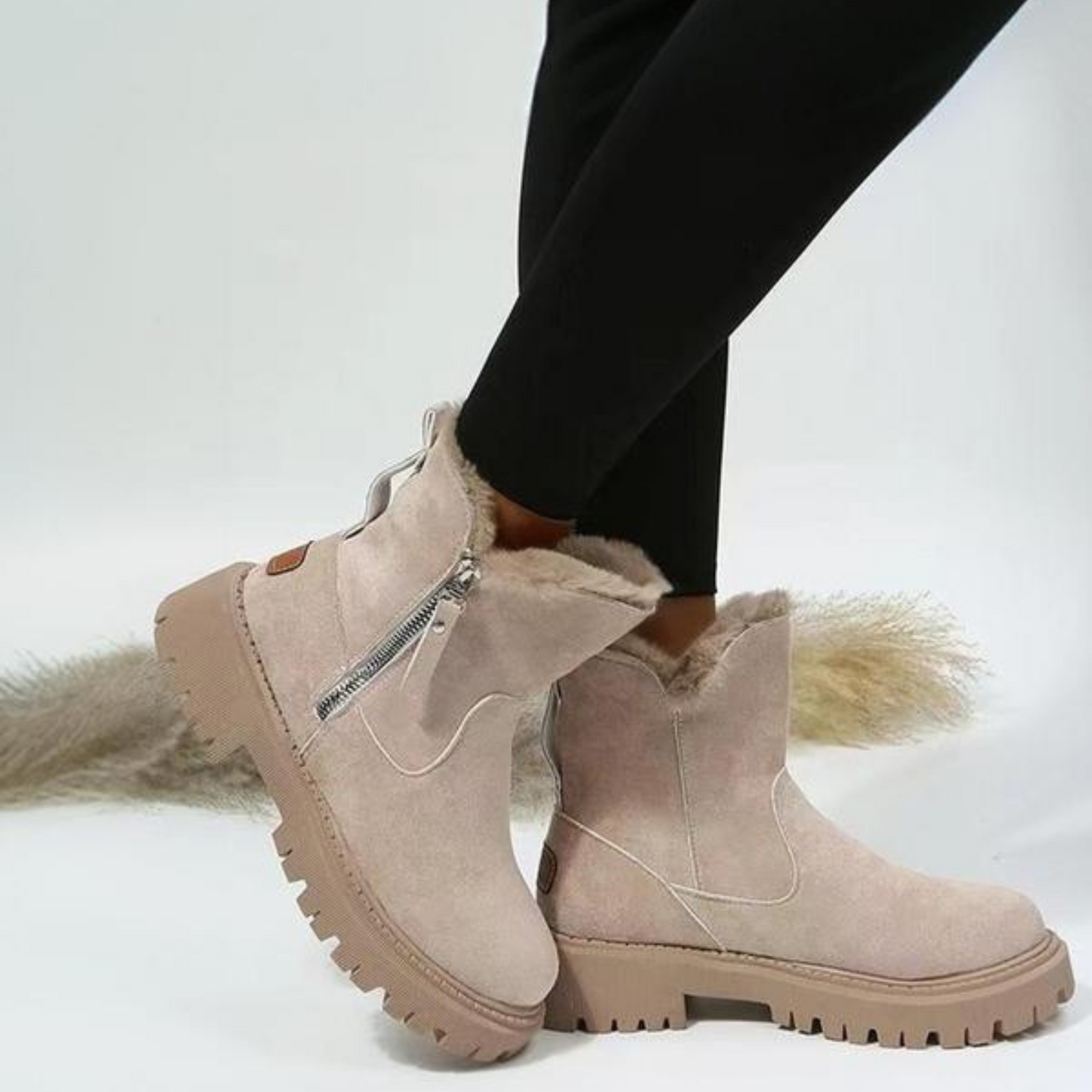 Lira | Bottes zippées à design patché à la mode | Bottes d'hiver décontractées et chaudes pour la neige