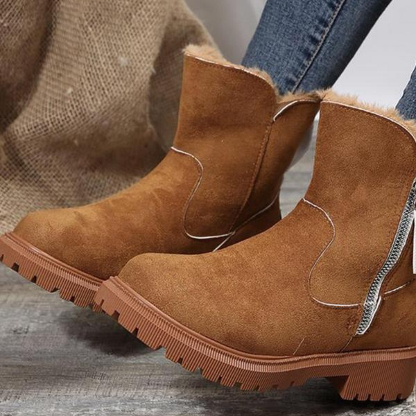 Lira | Bottes zippées à design patché à la mode | Bottes d'hiver décontractées et chaudes pour la neige