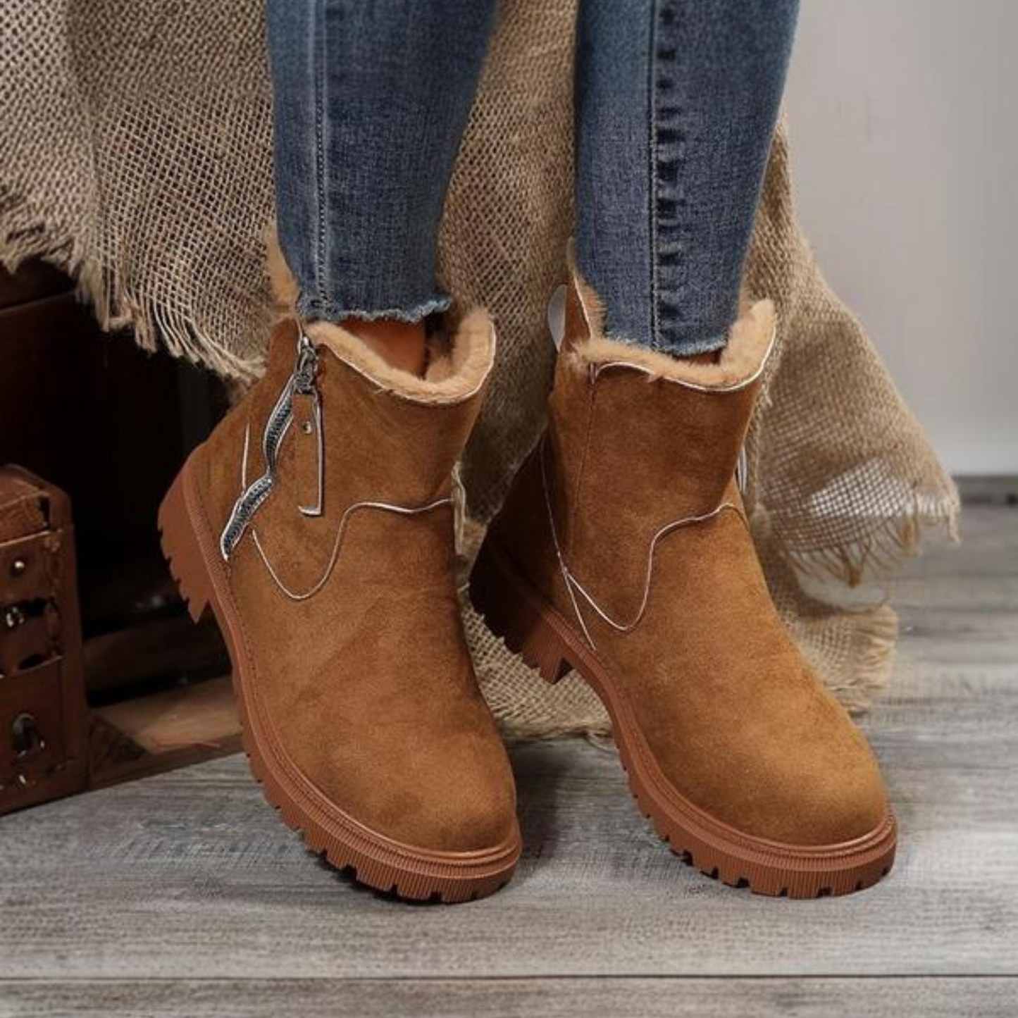 Lira | Bottes zippées à design patché à la mode | Bottes d'hiver décontractées et chaudes pour la neige