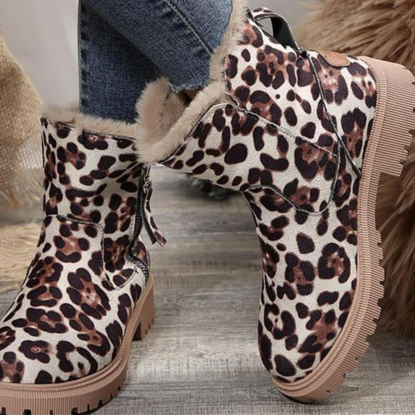 Lira | Bottes zippées à design patché à la mode | Bottes d'hiver décontractées et chaudes pour la neige