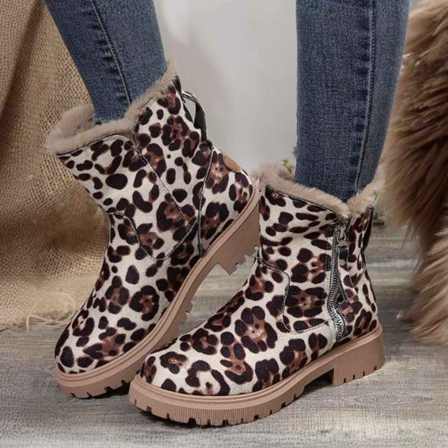 Lira | Bottes zippées à design patché à la mode | Bottes d'hiver décontractées et chaudes pour la neige