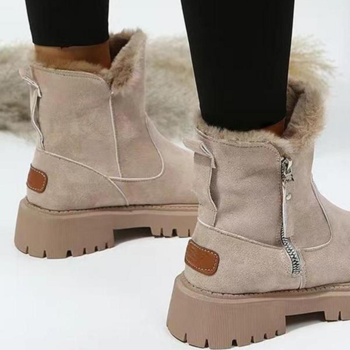 Lira | Bottes zippées à design patché à la mode | Bottes d'hiver décontractées et chaudes pour la neige