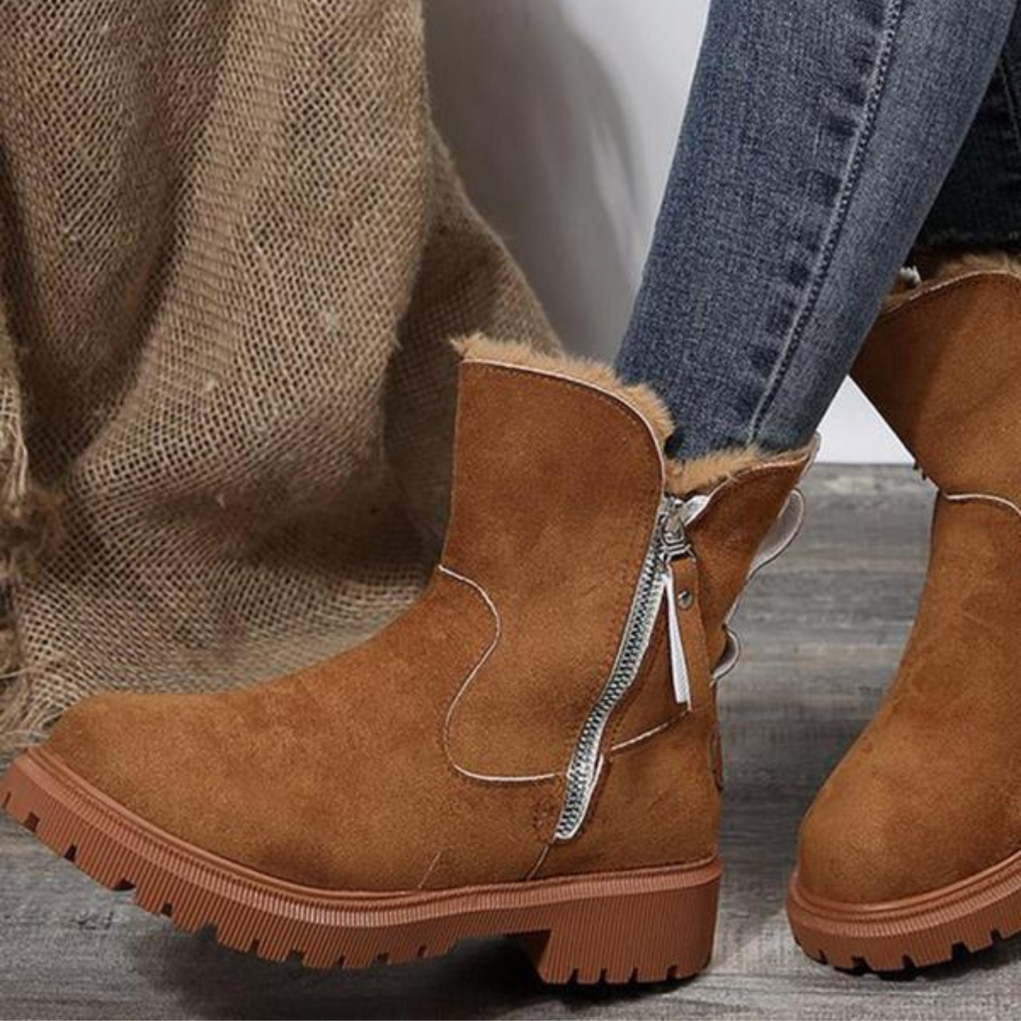 Lira | Bottes zippées à design patché à la mode | Bottes d'hiver décontractées et chaudes pour la neige